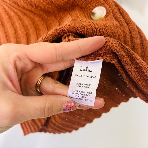 Lulus Pleasant Charm Brown Button-Up Short Sleeve Cardigan Sweater XS - Picture 5 of 12